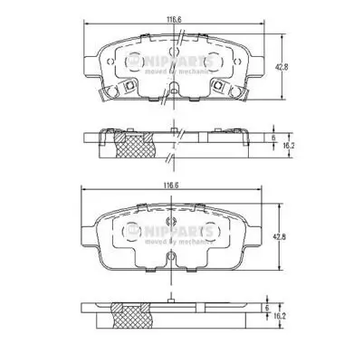 Bremsbelagsatz, Scheibenbremse Hinterachse NIPPARTS N3610906 Bild Bremsbelagsatz, Scheibenbremse Hinterachse NIPPARTS N3610906