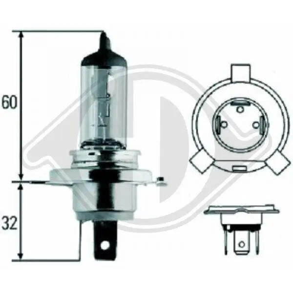 Glühlampe, Fernscheinwerfer 12 V 55 W 60 W H4 DIEDERICHS LID10009