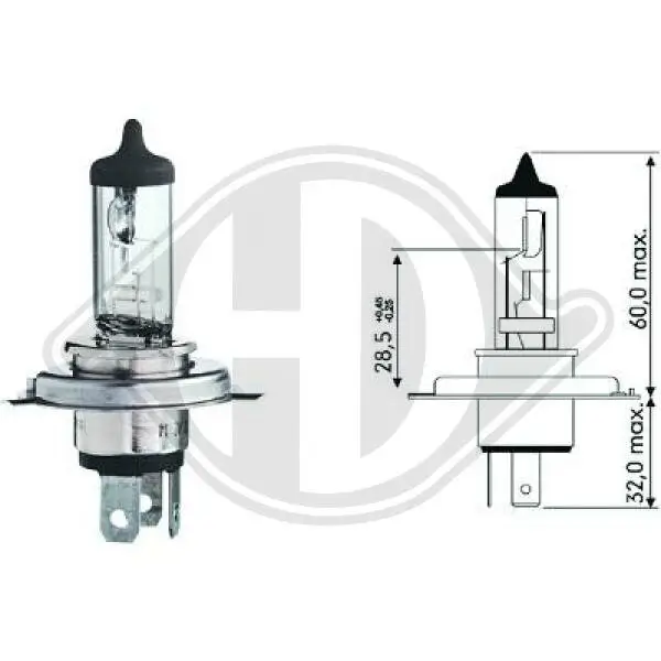 Glühlampe, Fernscheinwerfer 12 V 55 W 60 W H4 DIEDERICHS LID10010