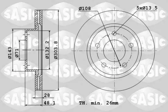 Bremsscheibe Vorderachse SASIC 6100032 Bild Bremsscheibe Vorderachse SASIC 6100032