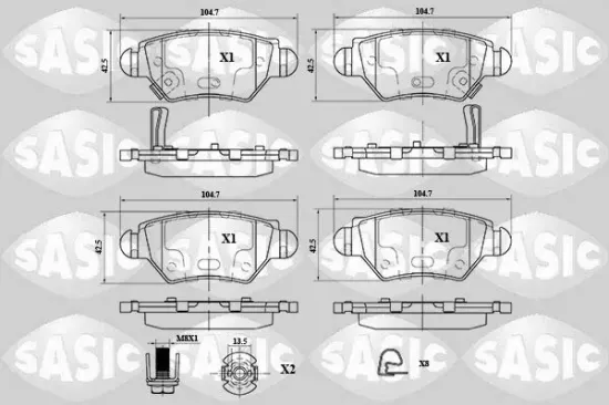 Bremsbelagsatz, Scheibenbremse Hinterachse SASIC 6216063 Bild Bremsbelagsatz, Scheibenbremse Hinterachse SASIC 6216063