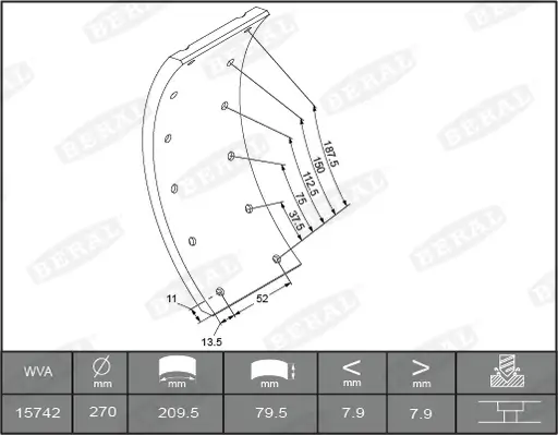 Bremsbelagsatz, Trommelbremse BERAL KBL15030.1-1561 Bild Bremsbelagsatz, Trommelbremse BERAL KBL15030.1-1561