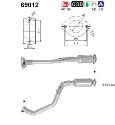 Katalysator hinten AS 69012 Bild Katalysator hinten AS 69012