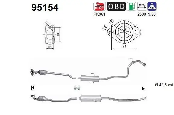 Katalysator hinten AS 95154
