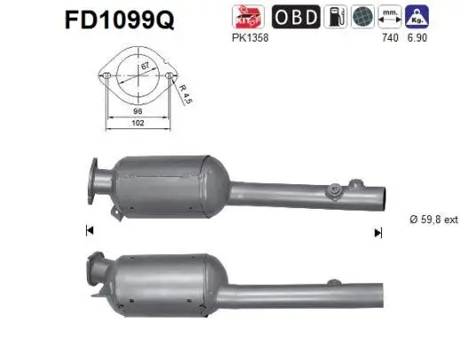 Ruß-/Partikelfilter, Abgasanlage AS FD1099Q Bild Ruß-/Partikelfilter, Abgasanlage AS FD1099Q