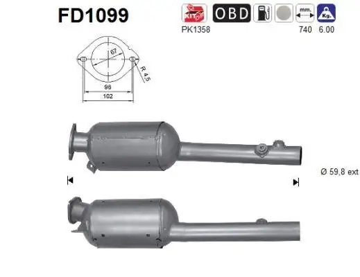 Ruß-/Partikelfilter, Abgasanlage AS FD1099 Bild Ruß-/Partikelfilter, Abgasanlage AS FD1099