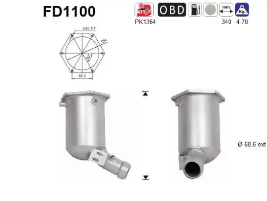 Ruß-/Partikelfilter, Abgasanlage AS FD1100 Bild Ruß-/Partikelfilter, Abgasanlage AS FD1100