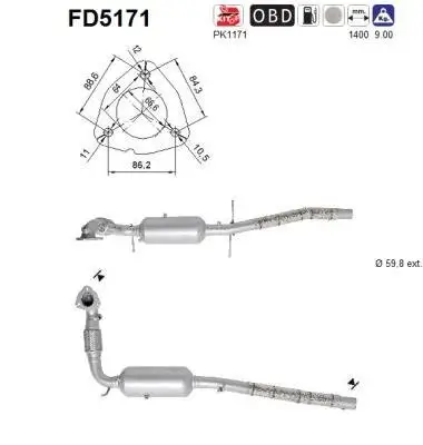 Ruß-/Partikelfilter, Abgasanlage AS FD5171 Bild Ruß-/Partikelfilter, Abgasanlage AS FD5171