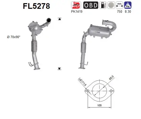 Ruß-/Partikelfilter, Abgasanlage AS FL5278 Bild Ruß-/Partikelfilter, Abgasanlage AS FL5278
