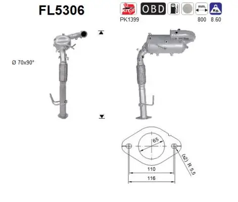 Ruß-/Partikelfilter, Abgasanlage AS FL5306 Bild Ruß-/Partikelfilter, Abgasanlage AS FL5306