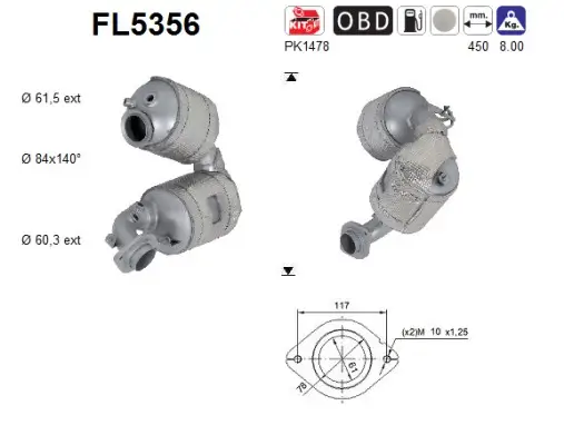 Ruß-/Partikelfilter, Abgasanlage AS FL5356 Bild Ruß-/Partikelfilter, Abgasanlage AS FL5356