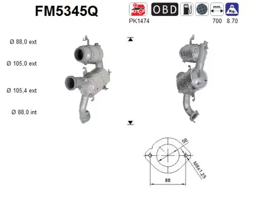 Ruß-/Partikelfilter, Abgasanlage AS FM5345Q Bild Ruß-/Partikelfilter, Abgasanlage AS FM5345Q