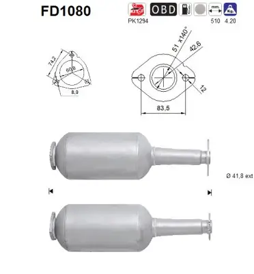 Ruß-/Partikelfilter, Abgasanlage AS FD1080 Bild Ruß-/Partikelfilter, Abgasanlage AS FD1080