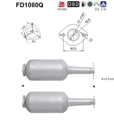 Ruß-/Partikelfilter, Abgasanlage AS FD1080Q Bild Ruß-/Partikelfilter, Abgasanlage AS FD1080Q