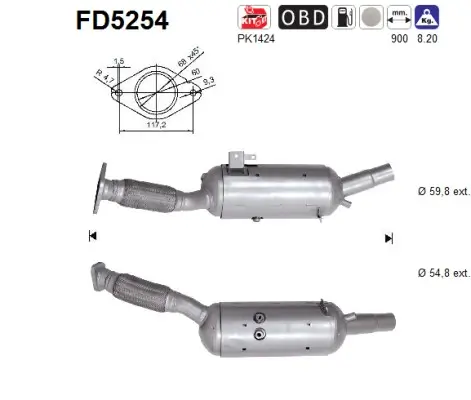 Ruß-/Partikelfilter, Abgasanlage AS FD5254 Bild Ruß-/Partikelfilter, Abgasanlage AS FD5254