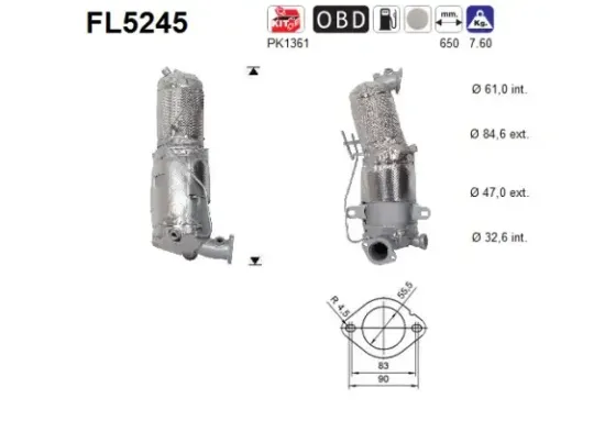 Ruß-/Partikelfilter, Abgasanlage AS FL5245 Bild Ruß-/Partikelfilter, Abgasanlage AS FL5245