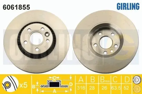 Bremsscheibe Vorderachse GIRLING 6061855 Bild Bremsscheibe Vorderachse GIRLING 6061855