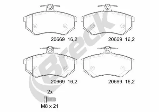 Bremsbelagsatz, Scheibenbremse Vorderachse BRECK 20669 00 701 00 Bild Bremsbelagsatz, Scheibenbremse Vorderachse BRECK 20669 00 701 00