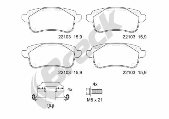 Bremsbelagsatz, Scheibenbremse Hinterachse BRECK 22103 00 704 00 Bild Bremsbelagsatz, Scheibenbremse Hinterachse BRECK 22103 00 704 00