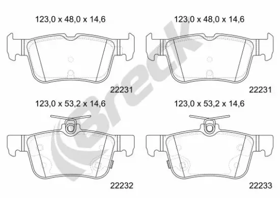 Bremsbelagsatz, Scheibenbremse Hinterachse BRECK 22231 00 702 10 Bild Bremsbelagsatz, Scheibenbremse Hinterachse BRECK 22231 00 702 10