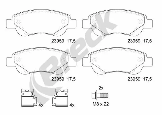 Bremsbelagsatz, Scheibenbremse Vorderachse BRECK 23959 00 702 00