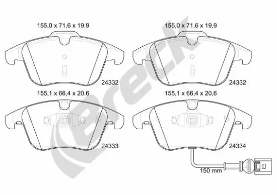 Bremsbelagsatz, Scheibenbremse Vorderachse BRECK 24333 00 701 10 Bild Bremsbelagsatz, Scheibenbremse Vorderachse BRECK 24333 00 701 10