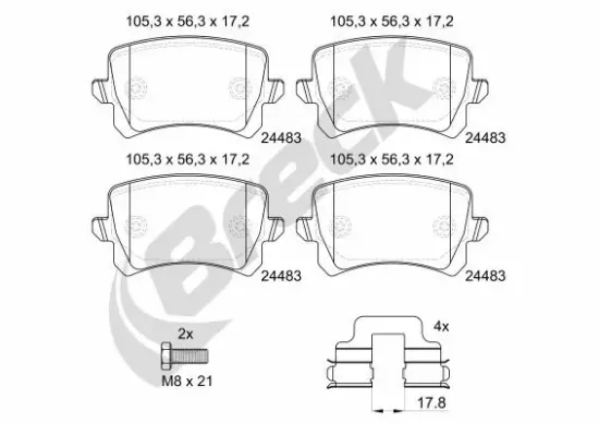 Bremsbelagsatz, Scheibenbremse Hinterachse BRECK 24483 00 704 10 Bild Bremsbelagsatz, Scheibenbremse Hinterachse BRECK 24483 00 704 10