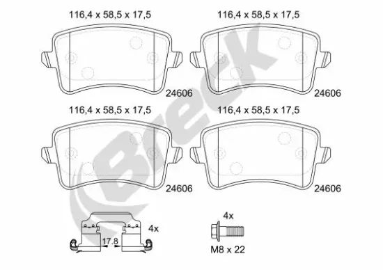 Bremsbelagsatz, Scheibenbremse Hinterachse BRECK 24610 00 704 10 Bild Bremsbelagsatz, Scheibenbremse Hinterachse BRECK 24610 00 704 10