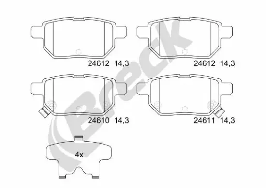 Bremsbelagsatz, Scheibenbremse Hinterachse BRECK 24610 00 704 10 Bild Bremsbelagsatz, Scheibenbremse Hinterachse BRECK 24610 00 704 10