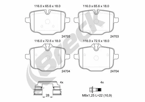 Bremsbelagsatz, Scheibenbremse Hinterachse BRECK 24703 00 554 00