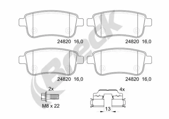 Bremsbelagsatz, Scheibenbremse Hinterachse BRECK 24820 00 704 00 Bild Bremsbelagsatz, Scheibenbremse Hinterachse BRECK 24820 00 704 00