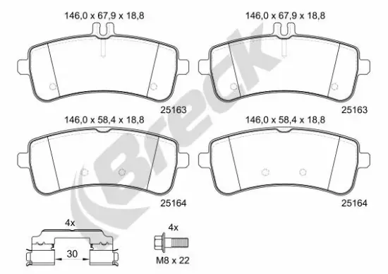 Bremsbelagsatz, Scheibenbremse Hinterachse BRECK 25163 00 553 00 Bild Bremsbelagsatz, Scheibenbremse Hinterachse BRECK 25163 00 553 00