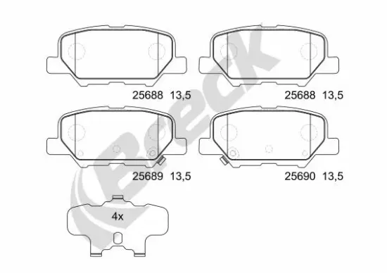 Bremsbelagsatz, Scheibenbremse Hinterachse BRECK 25688 00 702 00 Bild Bremsbelagsatz, Scheibenbremse Hinterachse BRECK 25688 00 702 00