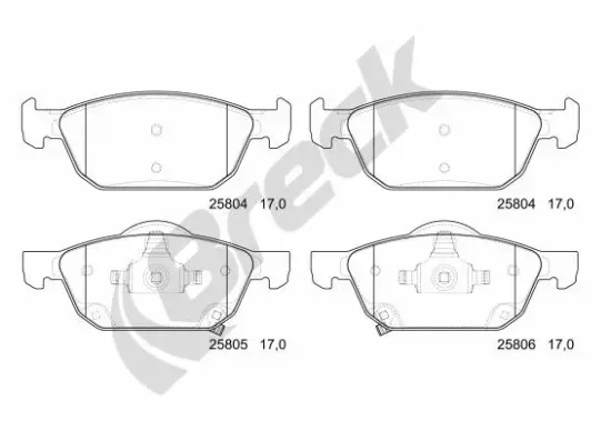 Bremsbelagsatz, Scheibenbremse Vorderachse BRECK 25804 00 701 00 Bild Bremsbelagsatz, Scheibenbremse Vorderachse BRECK 25804 00 701 00