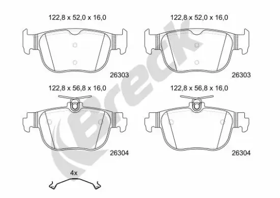 Bremsbelagsatz, Scheibenbremse Hinterachse BRECK 26303 00 704 00 Bild Bremsbelagsatz, Scheibenbremse Hinterachse BRECK 26303 00 704 00