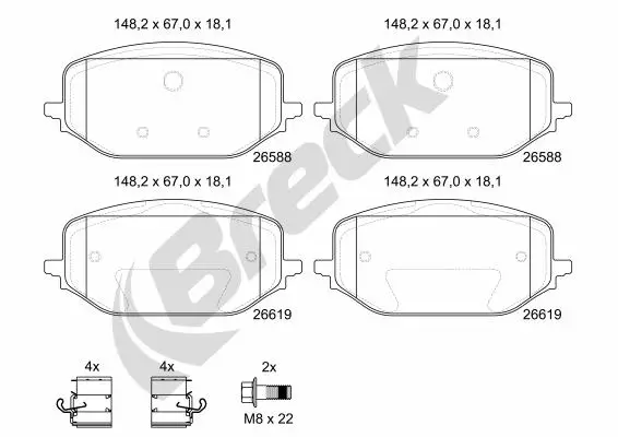 Bremsbelagsatz, Scheibenbremse BRECK 26588 00 701 00