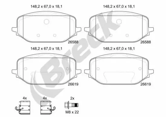 Bremsbelagsatz, Scheibenbremse BRECK 26588 00 701 00 Bild Bremsbelagsatz, Scheibenbremse BRECK 26588 00 701 00