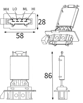 Widerstand, Innenraumgebläse MAHLE ABR 98 001S Bild Widerstand, Innenraumgebläse MAHLE ABR 98 001S