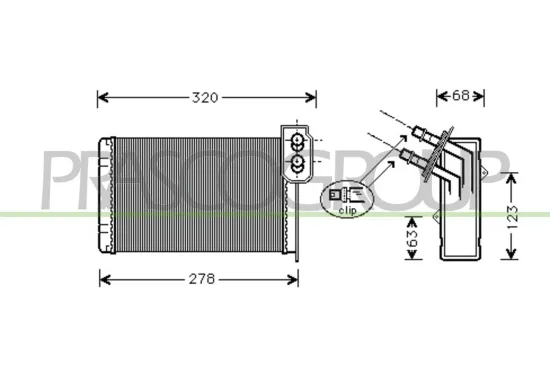 Wärmetauscher, Innenraumheizung PRASCO RN916H001 Bild Wärmetauscher, Innenraumheizung PRASCO RN916H001