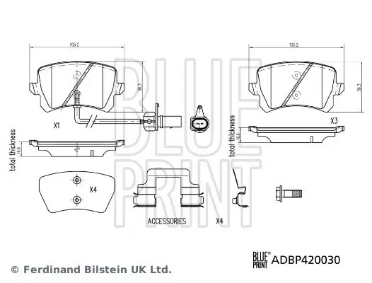 Bremsbelagsatz, Scheibenbremse Hinterachse BLUE PRINT ADBP420030 Bild Bremsbelagsatz, Scheibenbremse Hinterachse BLUE PRINT ADBP420030