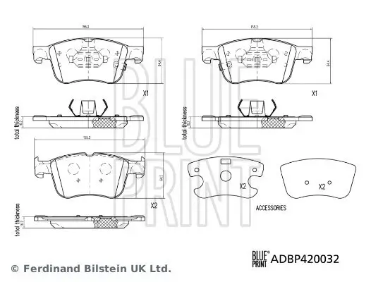 Bremsbelagsatz, Scheibenbremse Vorderachse BLUE PRINT ADBP420032 Bild Bremsbelagsatz, Scheibenbremse Vorderachse BLUE PRINT ADBP420032