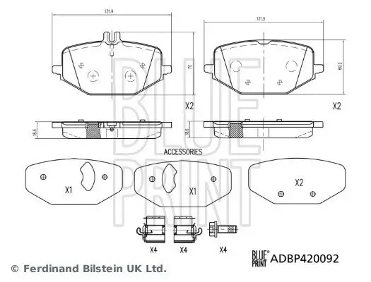 Bremsbelagsatz, Scheibenbremse Hinterachse BLUE PRINT ADBP420092 Bild Bremsbelagsatz, Scheibenbremse Hinterachse BLUE PRINT ADBP420092