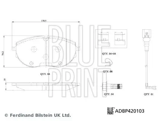 Bremsbelagsatz, Scheibenbremse Vorderachse BLUE PRINT ADBP420103 Bild Bremsbelagsatz, Scheibenbremse Vorderachse BLUE PRINT ADBP420103