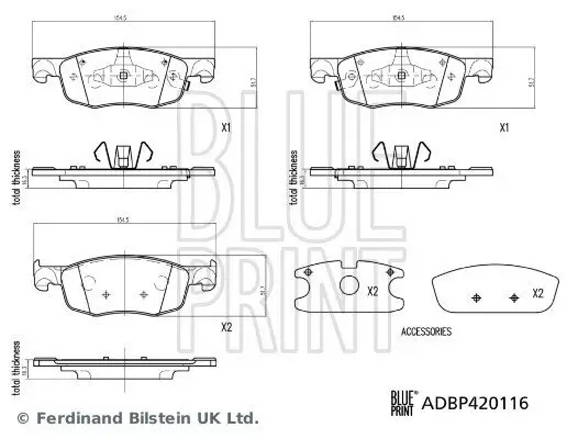 Bremsbelagsatz, Scheibenbremse Vorderachse BLUE PRINT ADBP420116 Bild Bremsbelagsatz, Scheibenbremse Vorderachse BLUE PRINT ADBP420116