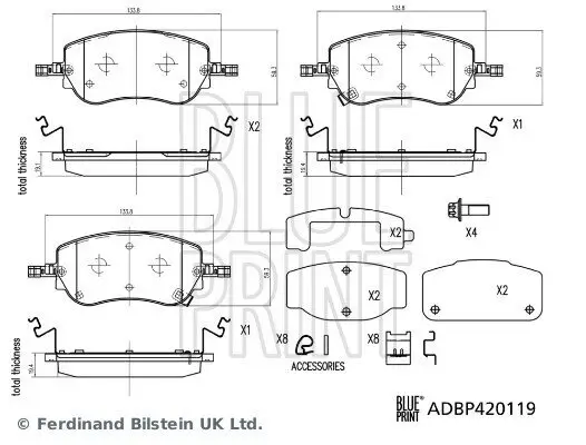 Bremsbelagsatz, Scheibenbremse Vorderachse BLUE PRINT ADBP420119 Bild Bremsbelagsatz, Scheibenbremse Vorderachse BLUE PRINT ADBP420119