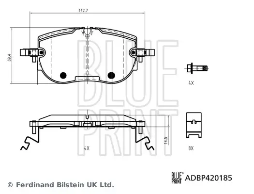Bremsbelagsatz, Scheibenbremse Vorderachse BLUE PRINT ADBP420185