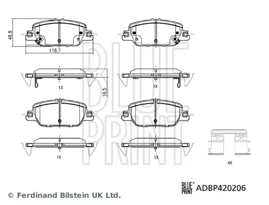 Bremsbelagsatz, Scheibenbremse Hinterachse BLUE PRINT ADBP420206 Bild Bremsbelagsatz, Scheibenbremse Hinterachse BLUE PRINT ADBP420206