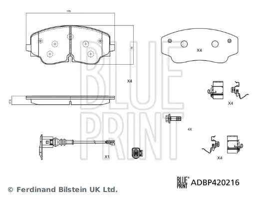 Bremsbelagsatz, Scheibenbremse Vorderachse BLUE PRINT ADBP420216 Bild Bremsbelagsatz, Scheibenbremse Vorderachse BLUE PRINT ADBP420216