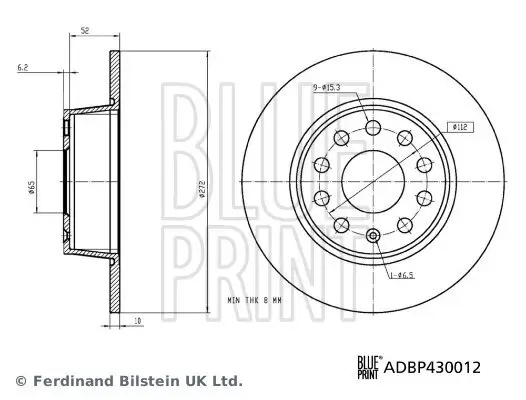 Bremsscheibe Hinterachse BLUE PRINT ADBP430012 Bild Bremsscheibe Hinterachse BLUE PRINT ADBP430012