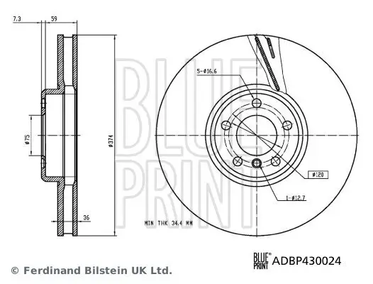 Bremsscheibe Vorderachse rechts BLUE PRINT ADBP430024 Bild Bremsscheibe Vorderachse rechts BLUE PRINT ADBP430024